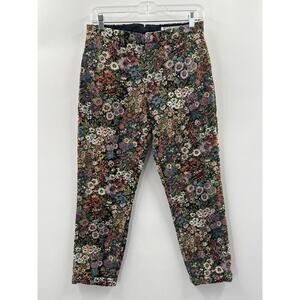 Beamsboy Women’s Flat Front Floral Tapestry Tapered Leg Cropped Pants Size 27